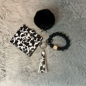 Cow Print Card Holder with Keychain